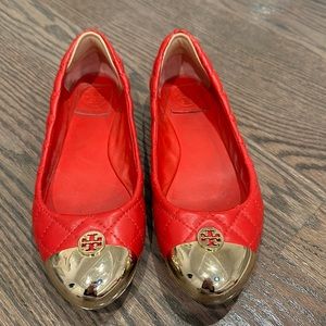 Tory Burch red flats with gold toe cap size 7
